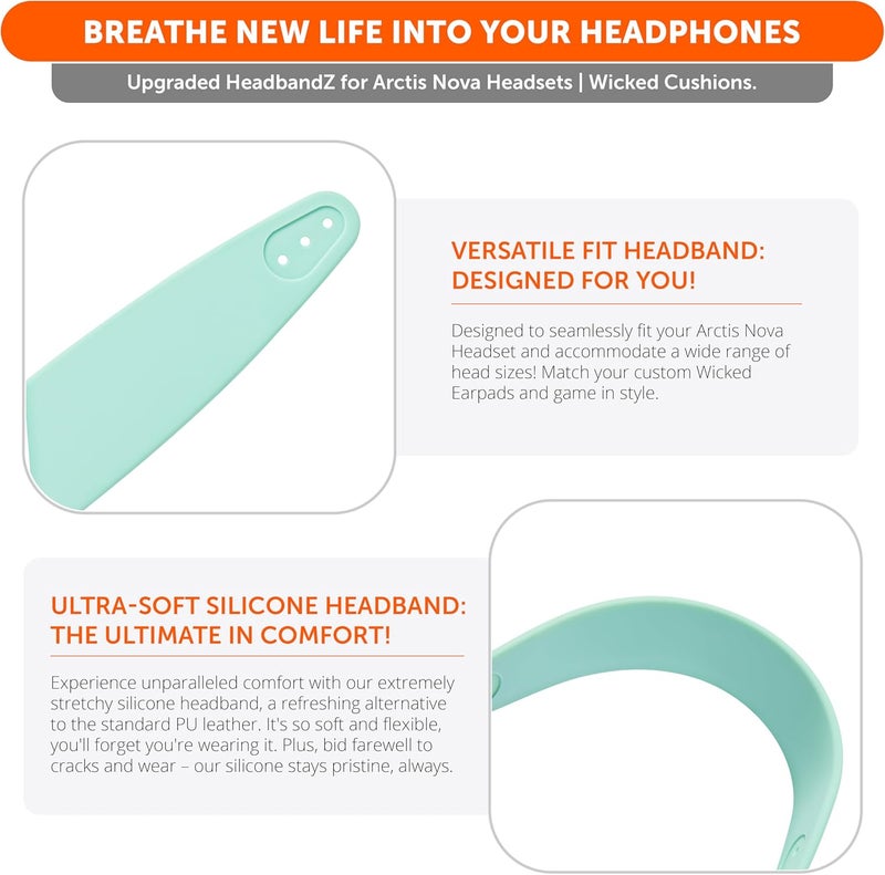 WC HeadbandZ Arctis Nova - Upgraded Silicone Headband for Arctis Nova Headsets by Wicked Cushions - Enhanced Flexibility, Comfort, and Style with Matching Earpad Designs | Mint - Image 4